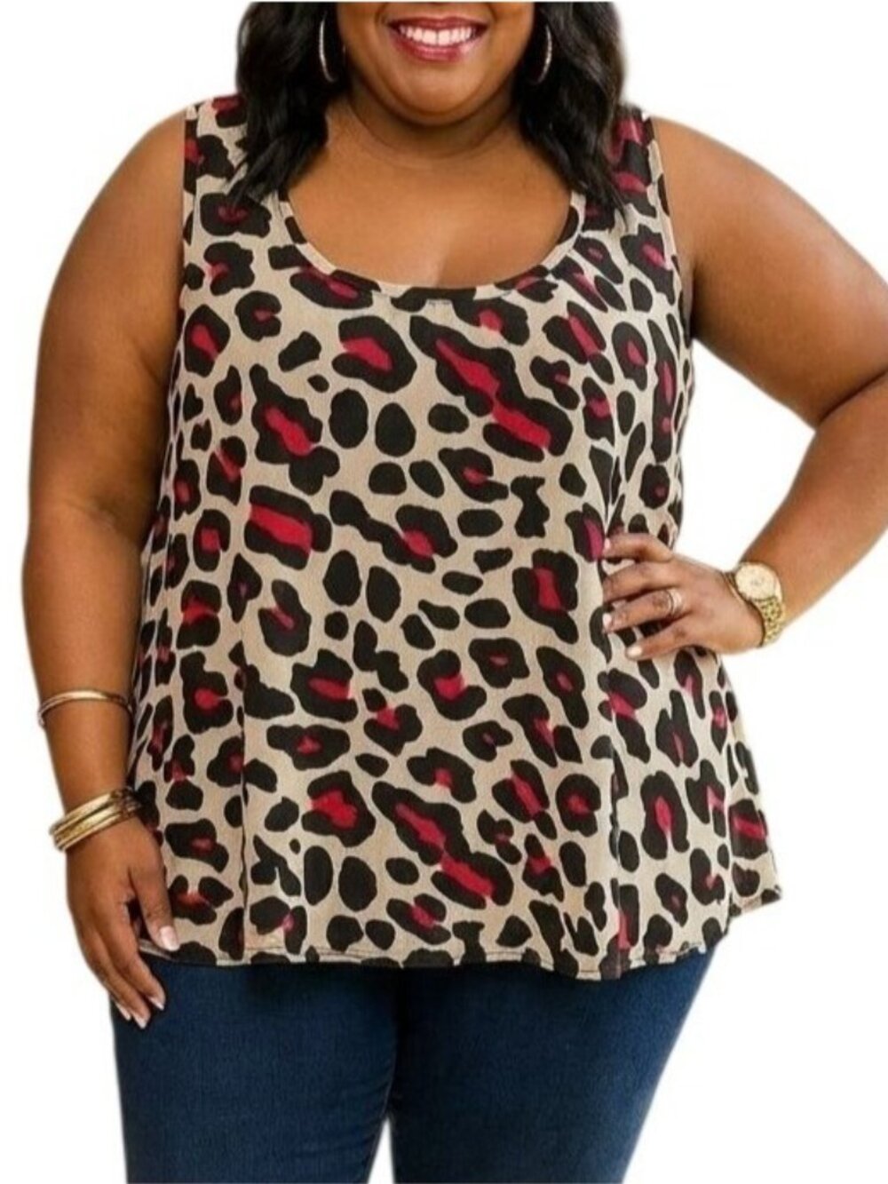 Torrid Plus Size 4X Tank Top Leopard Print Chiffon Black Back Panel Flowy